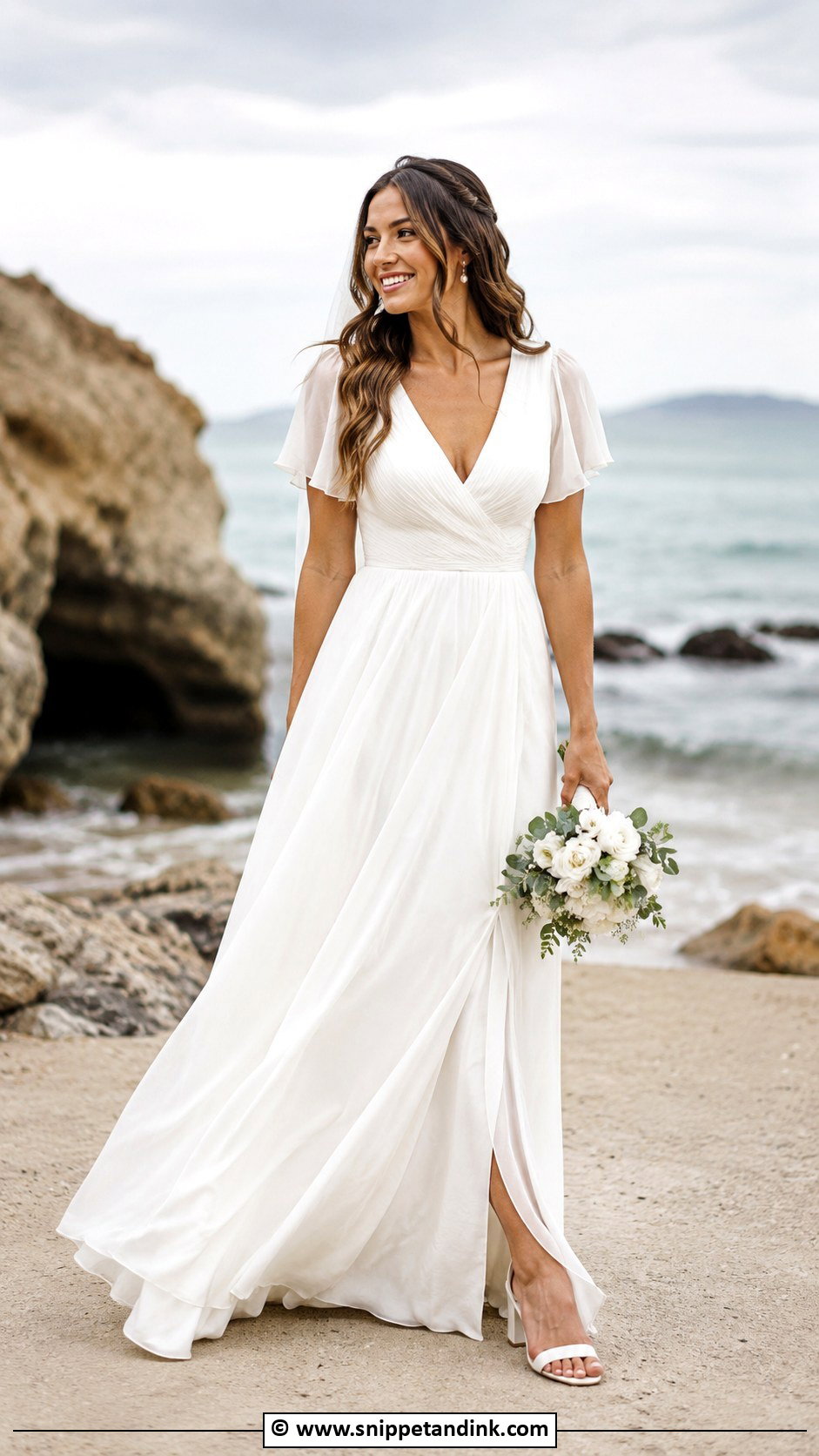 V Neck Chiffon Wedding Dress - Snippet and Ink - 30 V Neck Wedding Dress Ideas