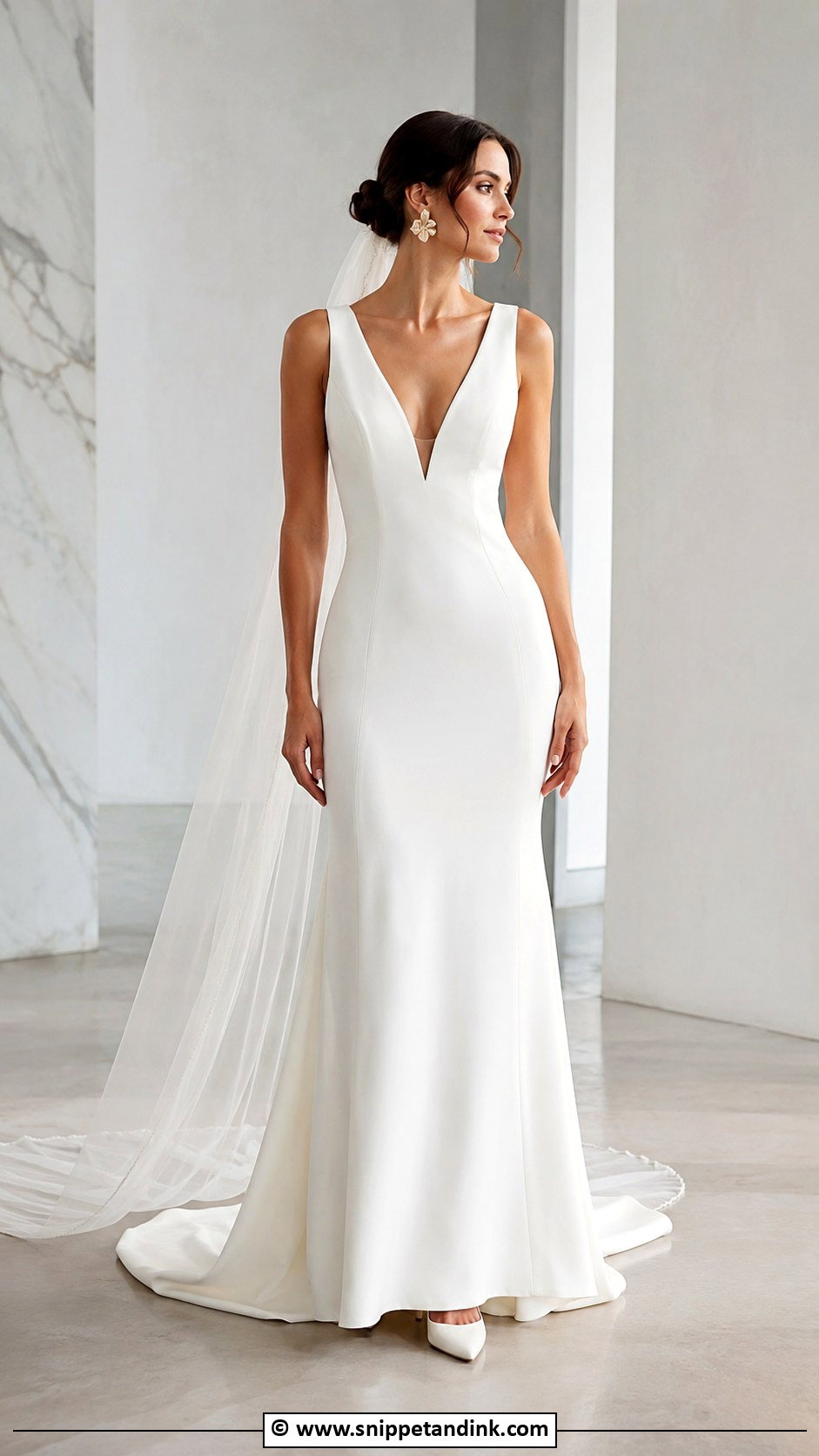 V Neck Crepe Wedding Dress - Snippet and Ink - 30 V Neck Wedding Dress Ideas