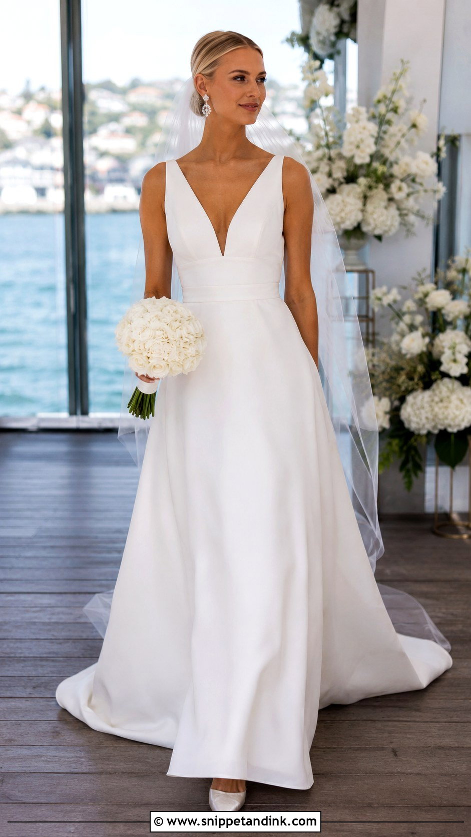 V Neck Crepe Wedding Gown - Snippet and Ink - 20 Crepe Gown Styles for Wedding