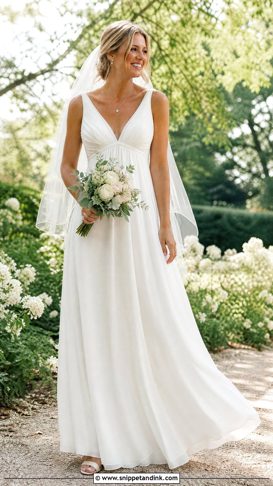 V Neck Empire Waist Wedding Dress - Snippet and Ink - 20 No Lace Wedding Dress Ideas