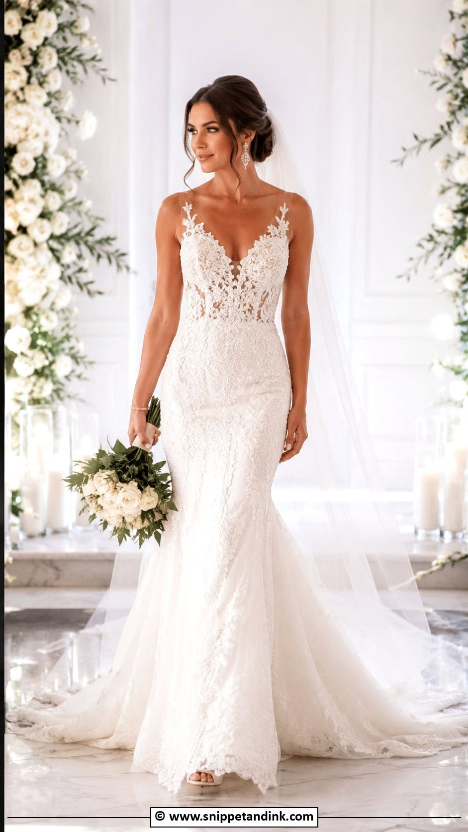 V Neck Fishtail Wedding Dress - Snippet and Ink - 25 Fishtail Wedding Dress Ideas