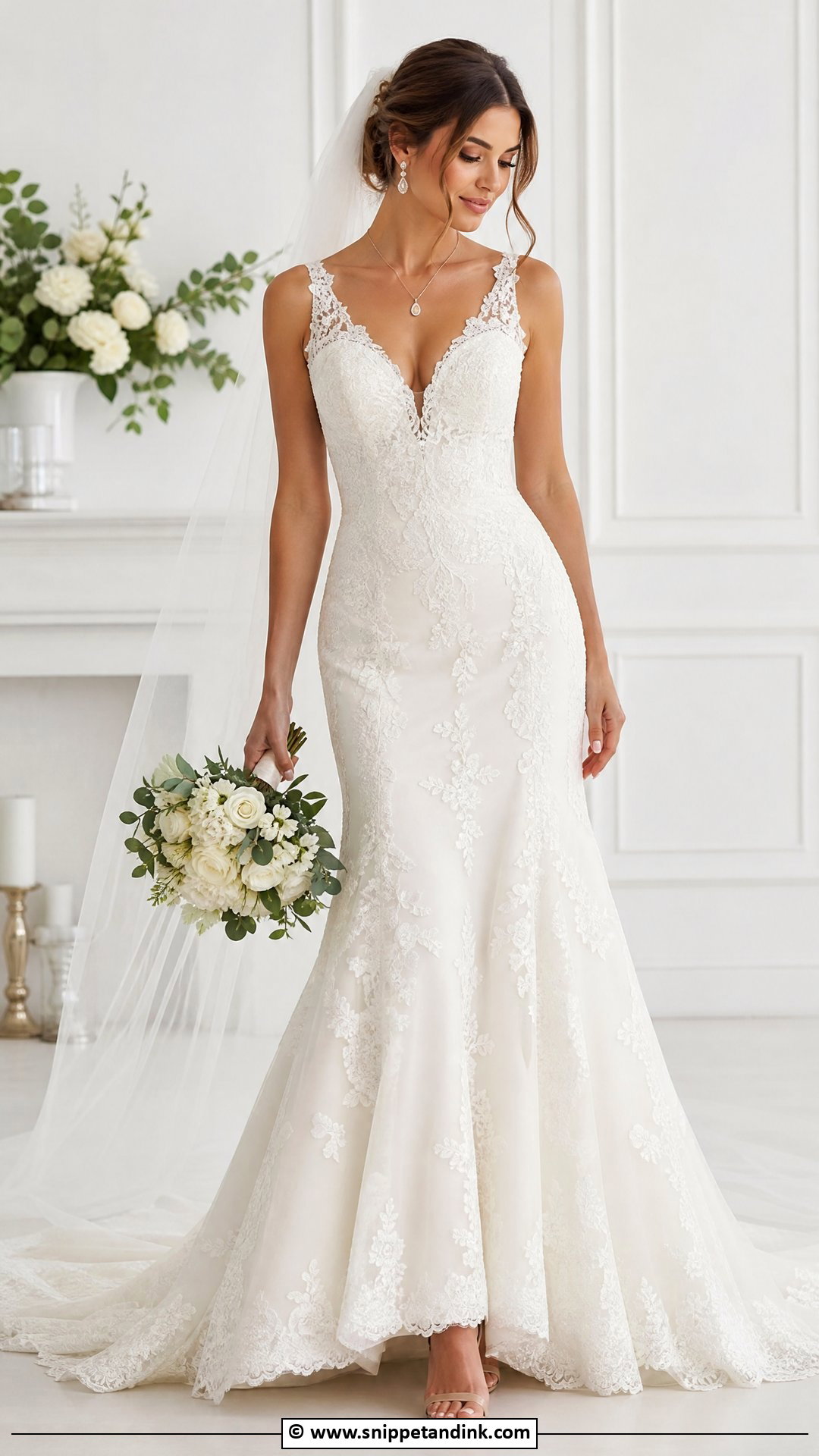 V Neck Fit And Flare Wedding Dress - Snippet and Ink - 35 Fit and Flare Wedding Dress Ideas