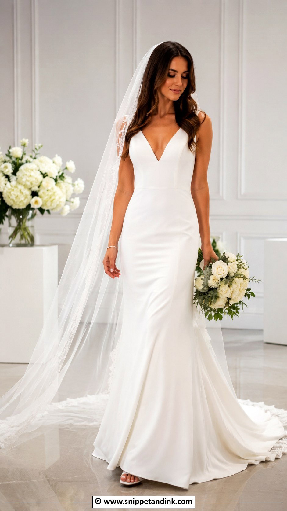 V Neck Fit And Flare Wedding Dress - Snippet and Ink - 30 V Neck Wedding Dress Ideas