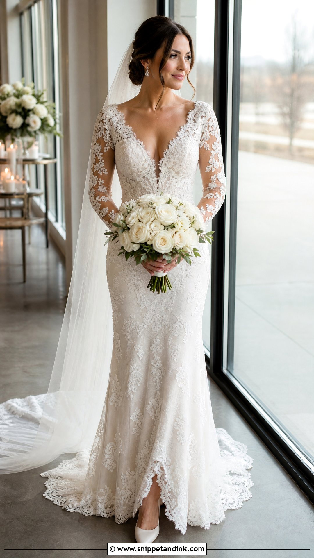 V Neck Fitted Lace Wedding Dress - Snippet and Ink - 25 Fitted Lace Wedding Dress with Sleeves