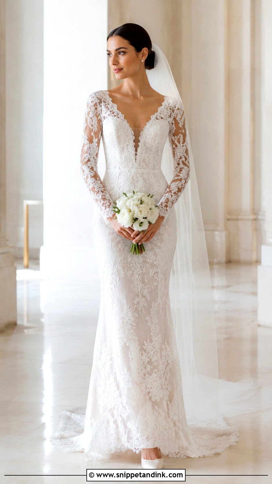 V Neck Fitted Wedding Dress With Sleeves - Snippet and Ink - 20 Fitted Wedding Dress with Sleeves