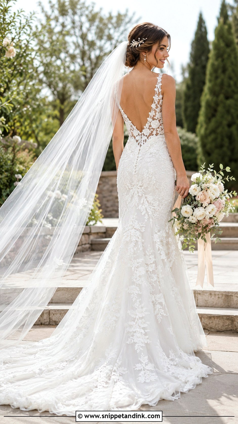 V Neck Floral Lace Mermaid Wedding Dress - Snippet and Ink - 20 Mermaid Wedding Dress with Straps Ideas