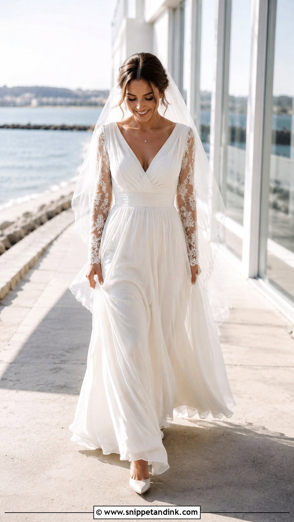 V Neck Flowy Long Sleeve Wedding Dress - Snippet and Ink - 20 Long Sleeve Flowy Wedding Dress Ideas
