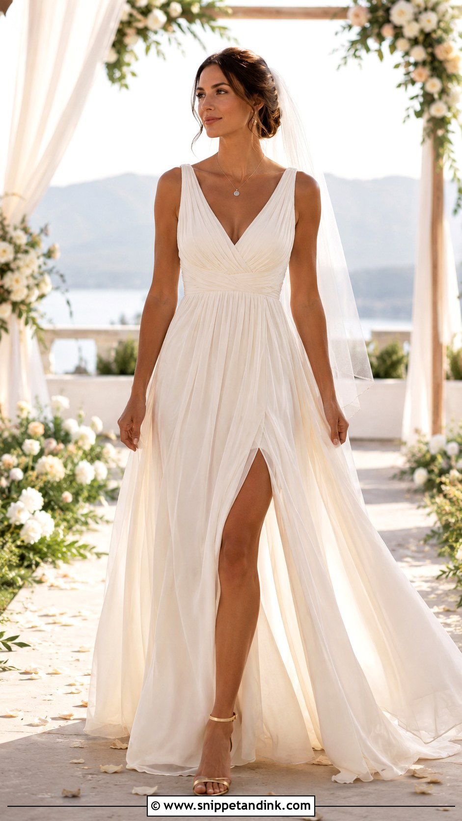 V Neck Greek Goddess Wedding Dress - Snippet and Ink - 25 Greek Goddess Wedding Dress Ideas