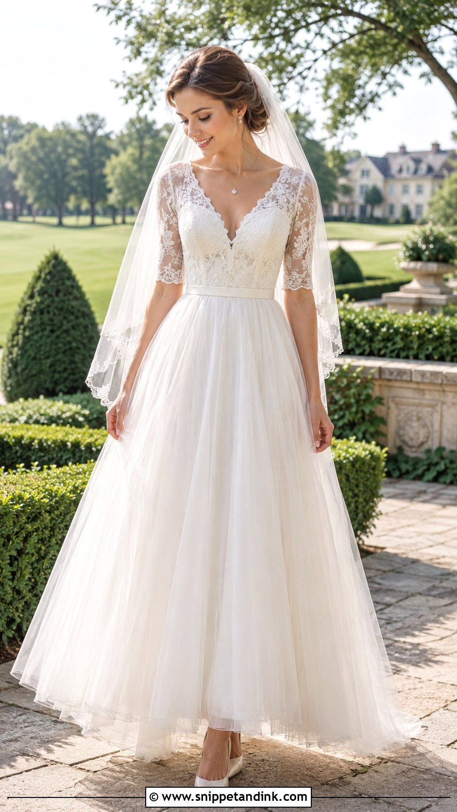 V Neck Half Sleeve Wedding Dress - Snippet and Ink - 20 Half Sleeve Wedding Dress Ideas