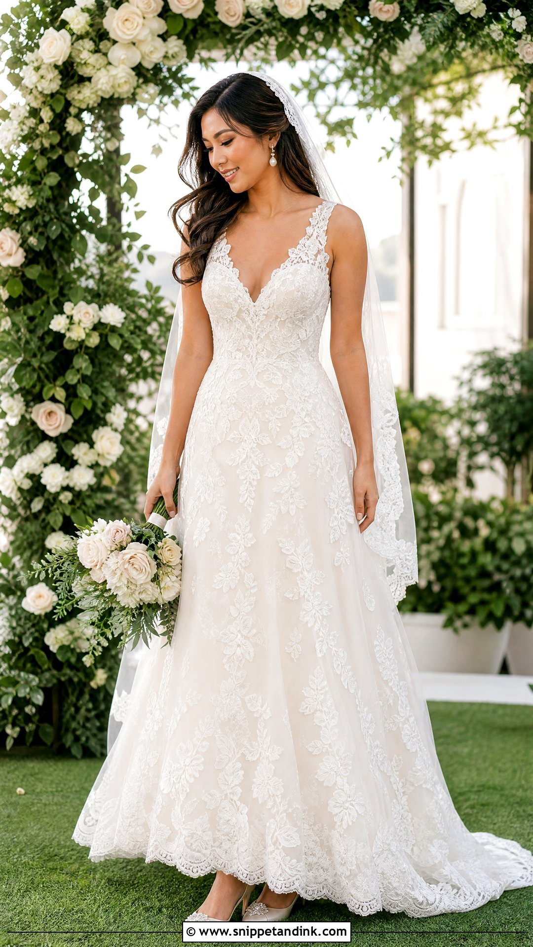 V Neck Lace A Line Wedding Dress - Snippet and Ink - 20 Wedding Dress Without Sleeves