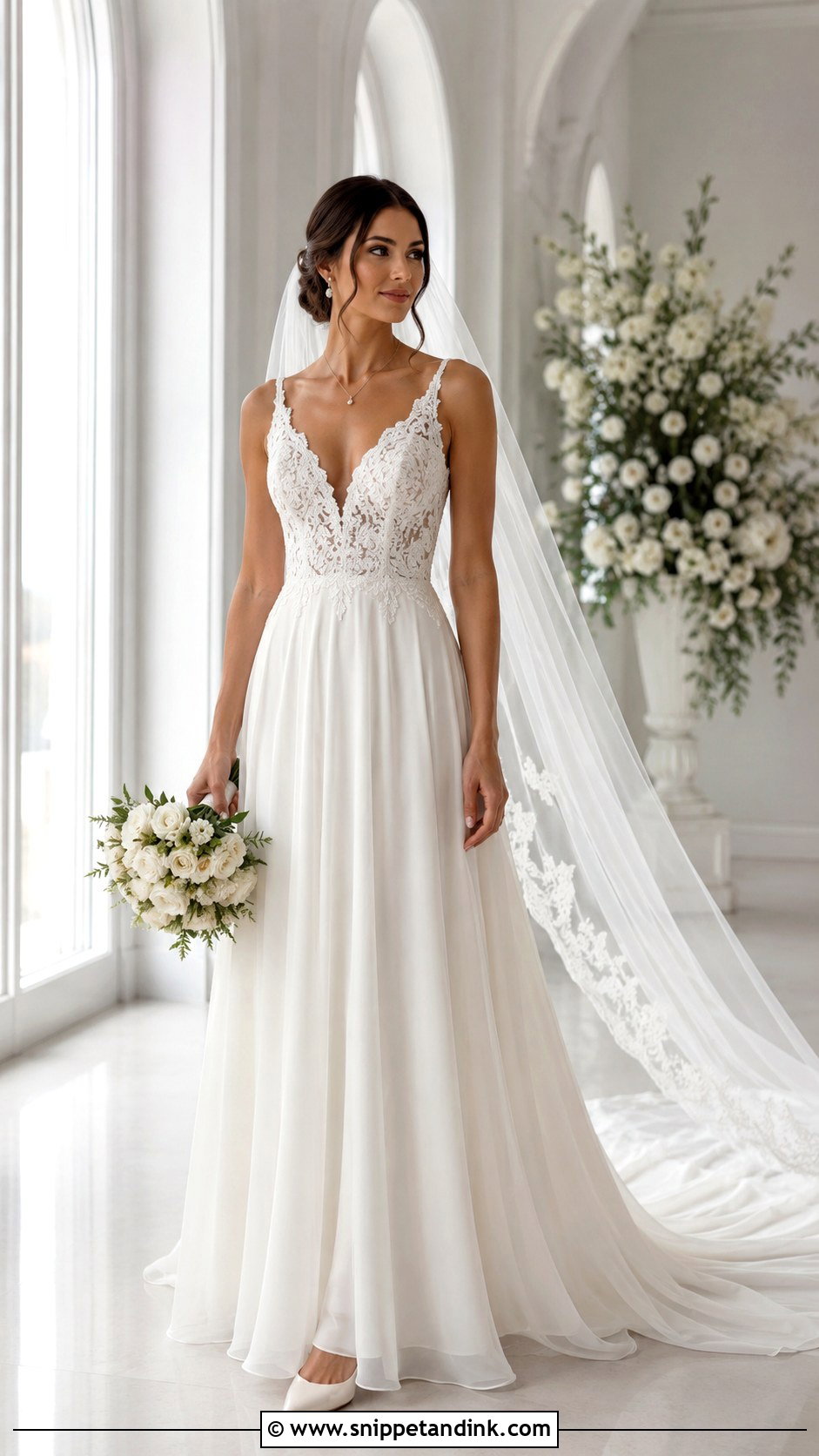 V Neck Lace A Line Wedding Dress - Snippet and Ink - 20 Lace Aline Wedding Dress Ideas