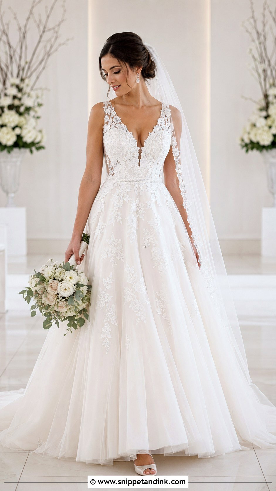 V Neck Lace Ball Gown Wedding Dress - Snippet and Ink - 20 Lace Ball Gown Wedding Dress Ideas