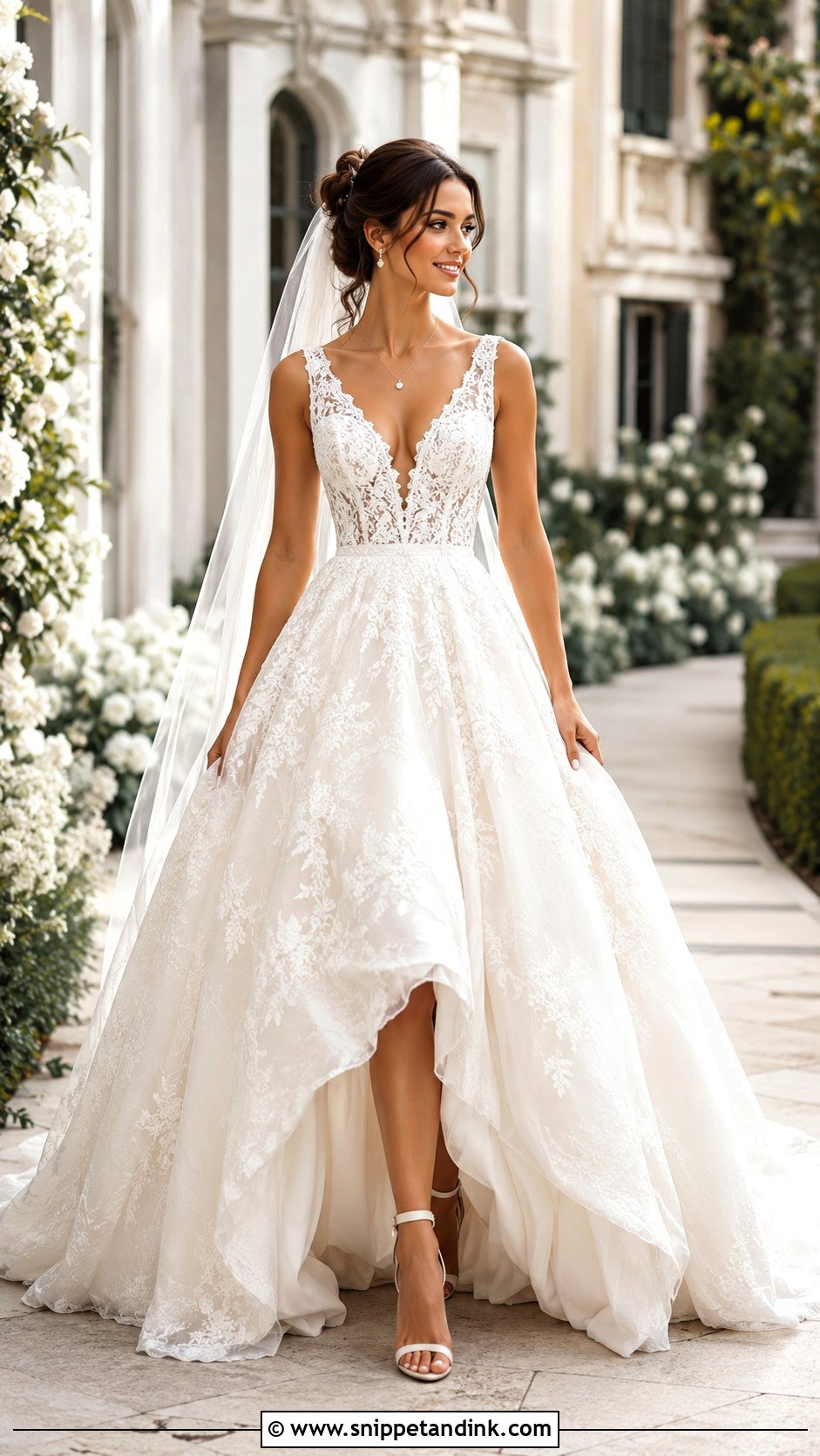 V Neck Lace Ballgown Wedding Dress - Snippet and Ink - 25 Wedding Dresses Lace Ballgown