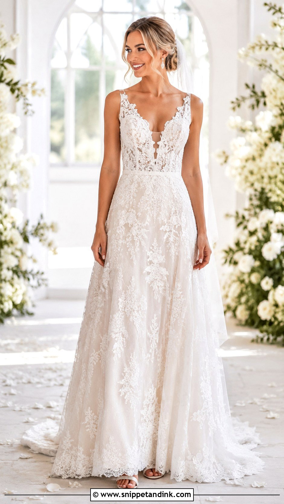 V Neck Lace Bridal Dress - Snippet and Ink - 25 Lace Bridal Dress Ideas
