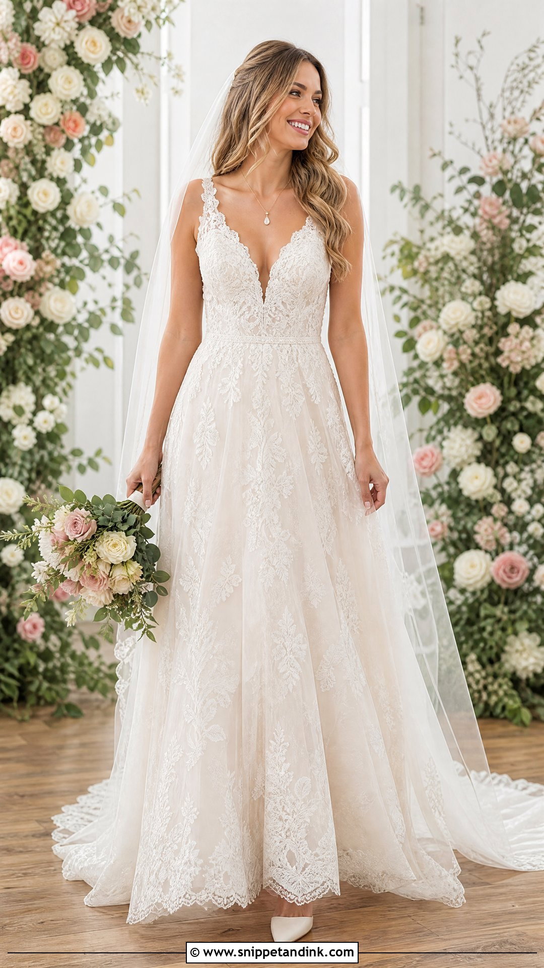 V Neck Lace Bridal Gown - Snippet and Ink - 25 Lace Bridal Gown Ideas