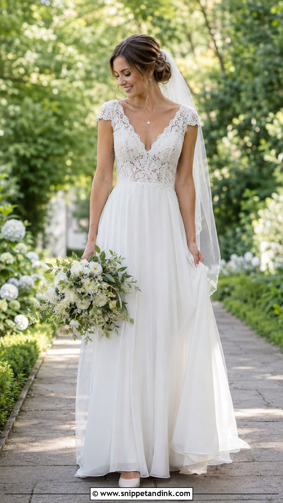V Neck Lace Cap Sleeve Wedding Dress - Snippet and Ink - 20 Lace Cap Sleeve Wedding Dress Ideas