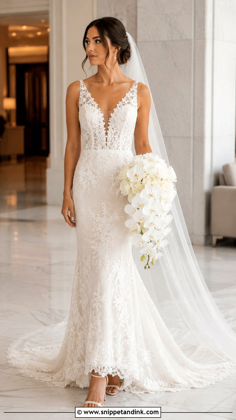 V Neck Lace Fit and Flare Wedding Dress - Snippet and Ink - 20 Lace Fit and Flare Wedding Dress Ideas