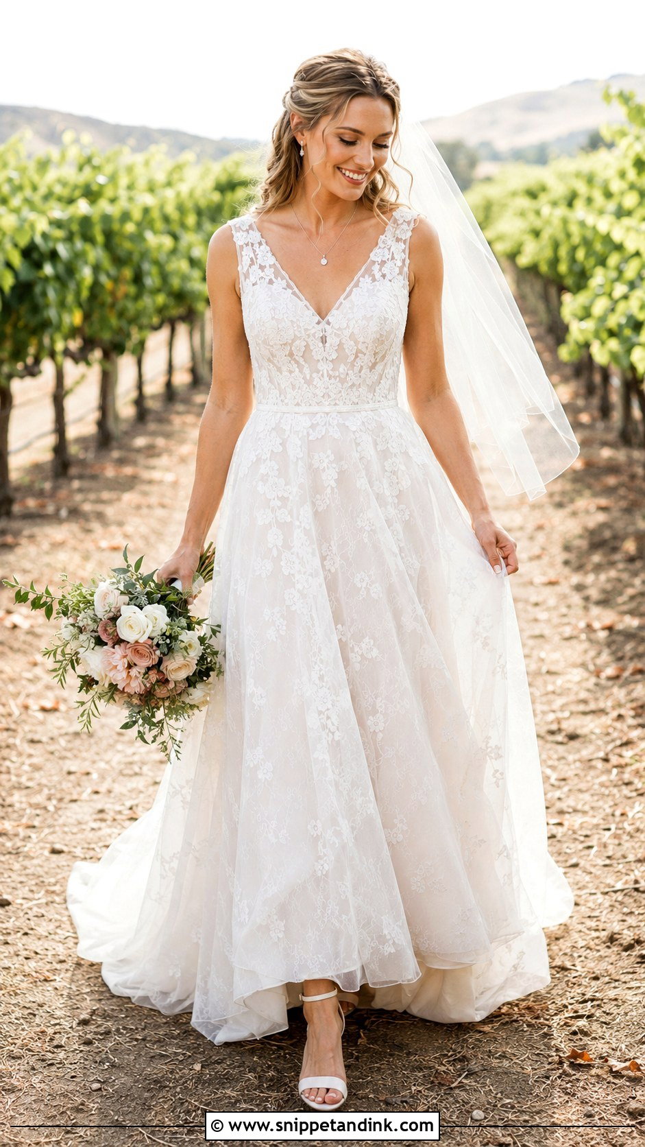 V Neck Lace Overlay Wedding Dress - Snippet and Ink - 20 Lace Overlay Wedding Dress Ideas