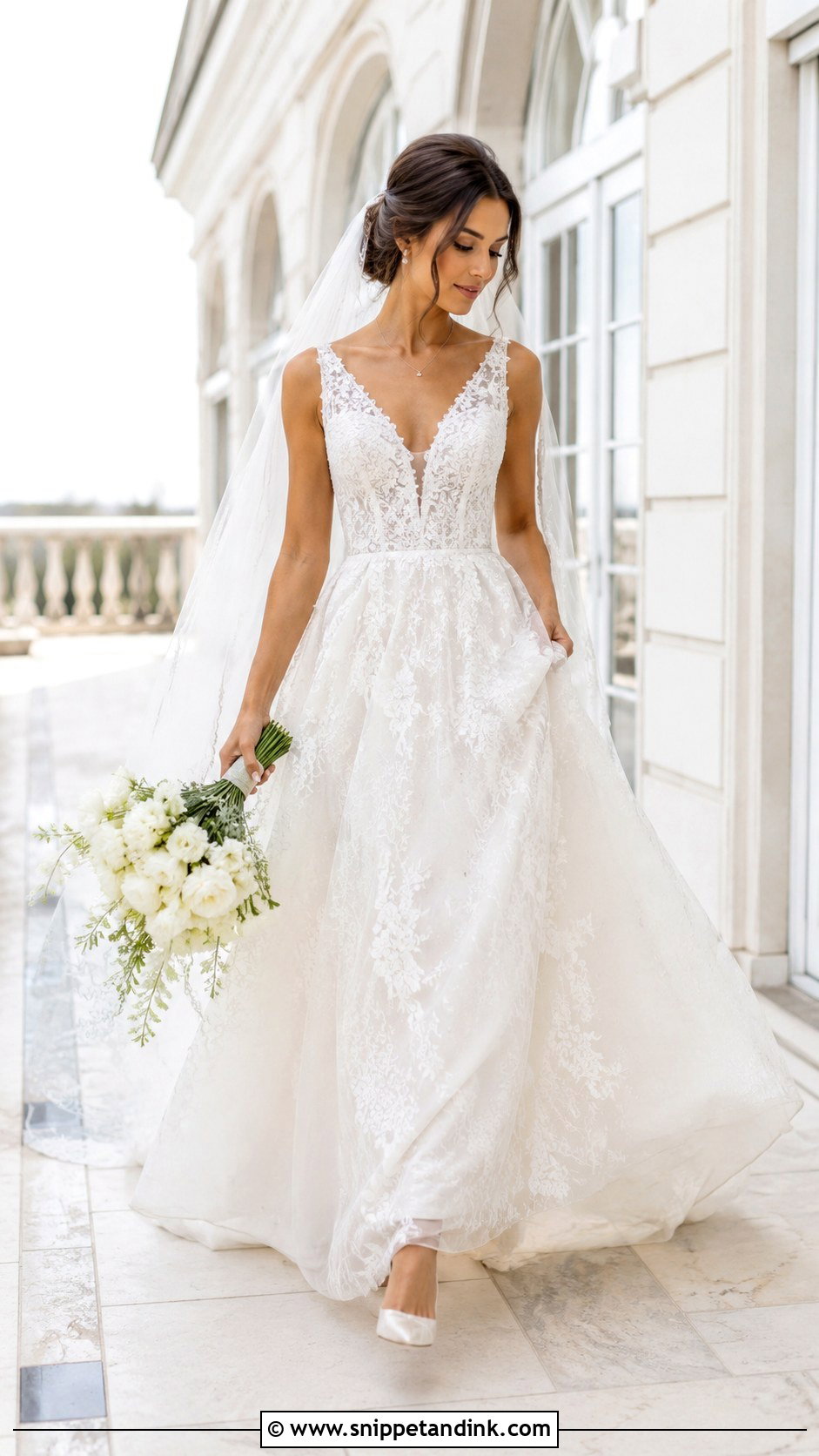 V Neck Lace Princess Wedding Dress - Snippet and Ink - 20 Lace Princess Wedding Dresses