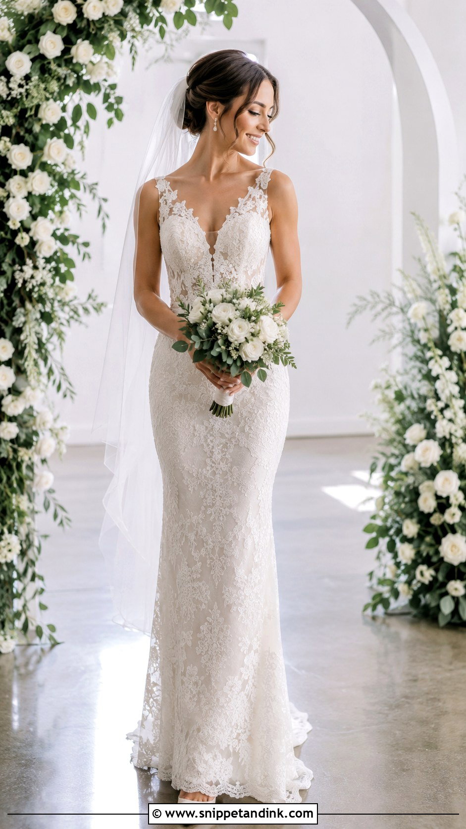 V Neck Lace Sheath Wedding Dress - Snippet and Ink - 20 Lace Sheath Wedding Dress Ideas