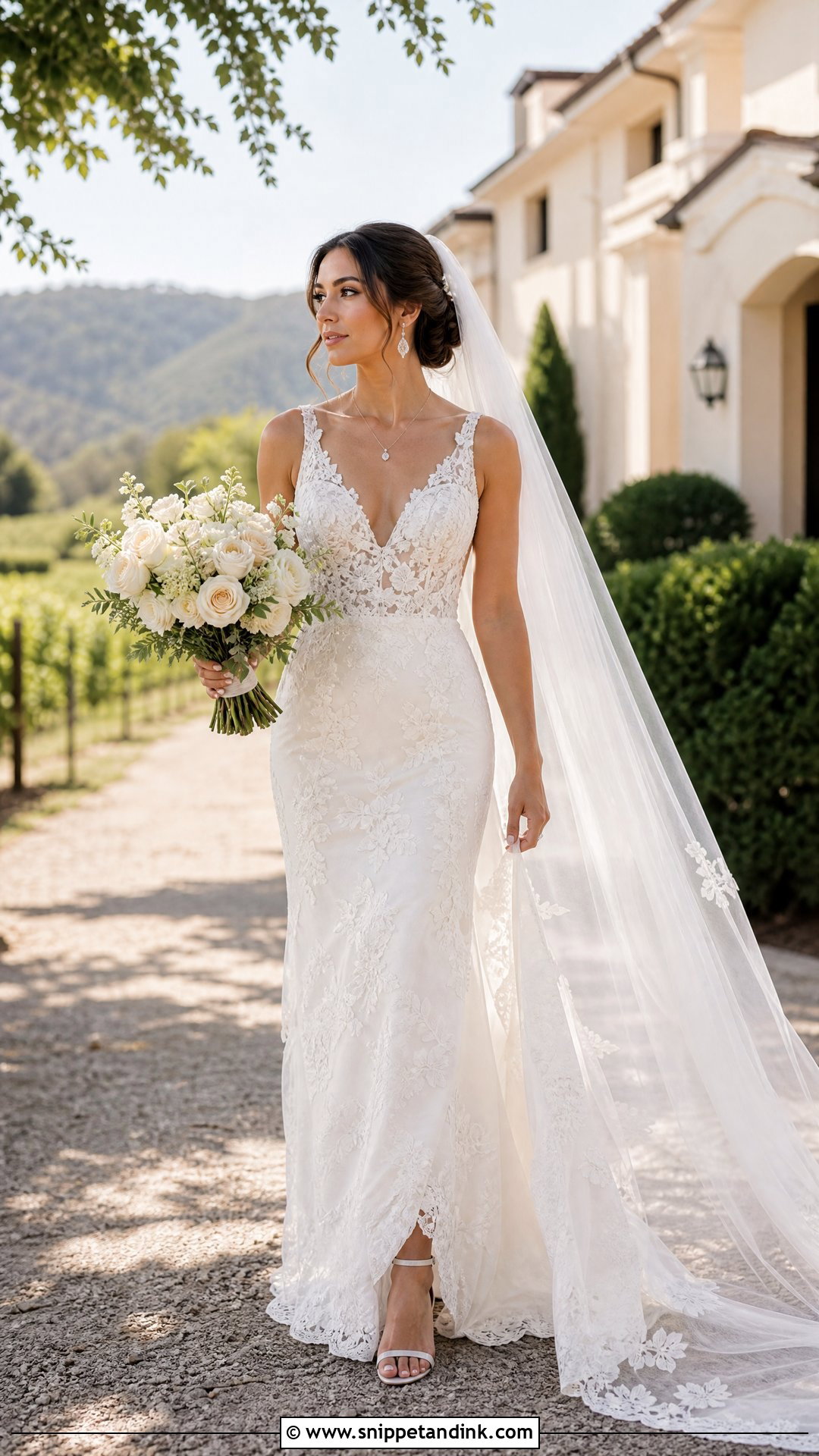 V Neck Lace Sheath Wedding Dress - Snippet and Ink - 20 Sheath Wedding Dresses