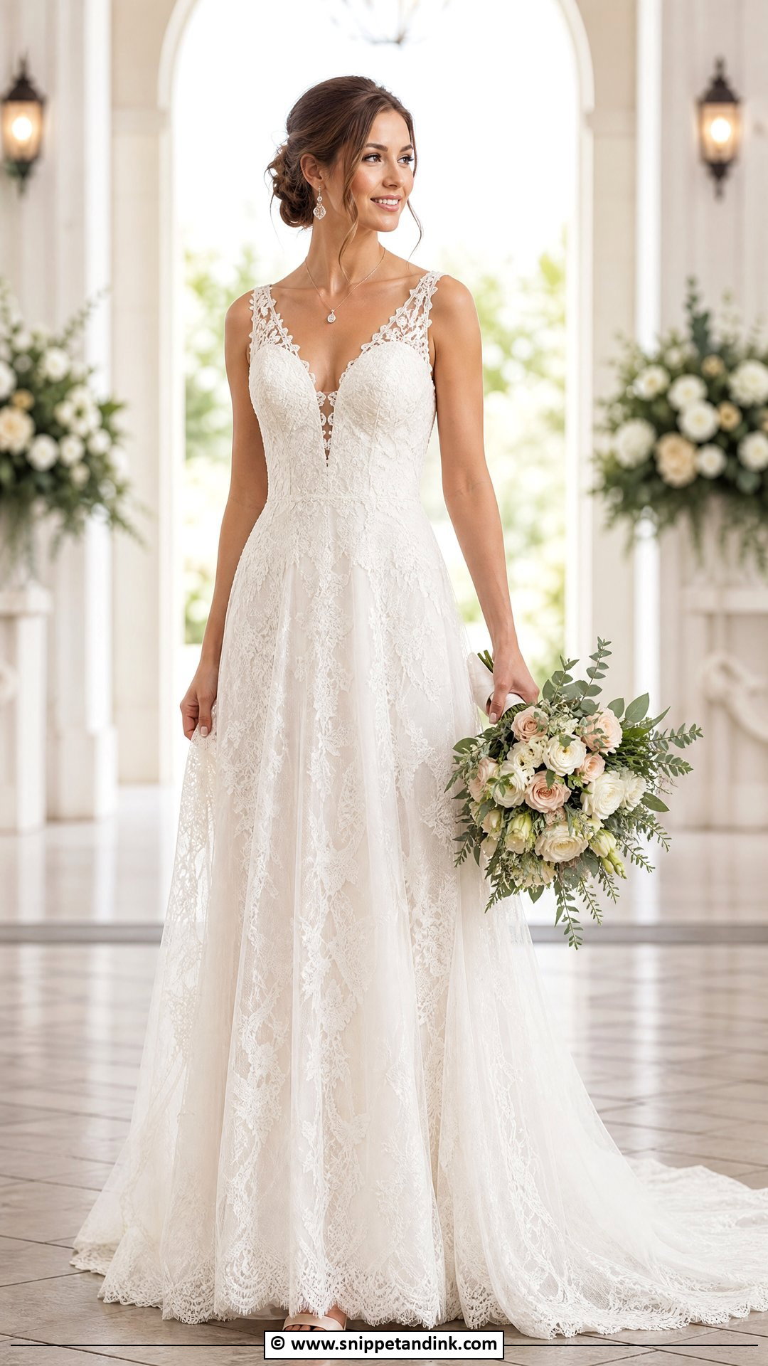 V Neck Lace Wedding Dress - Snippet and Ink - 35 Lace Wedding Dresses