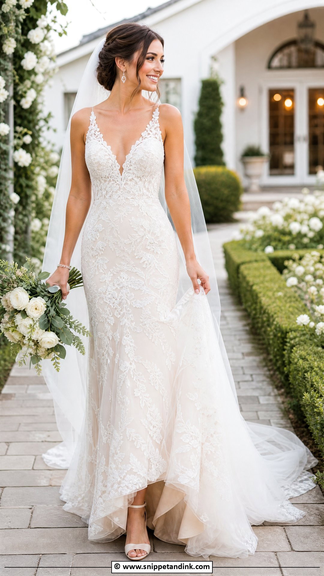V Neck Lace Wedding Dress - Snippet and Ink - 35 Lace Wedding Dress Ideas