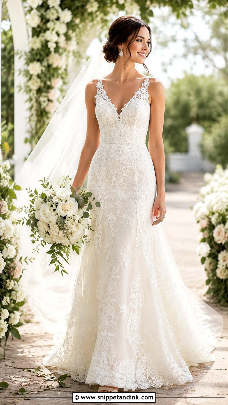 V Neck Lace Wedding Dress - Snippet and Ink - 25 Romantic Lace Wedding Dress Ideas