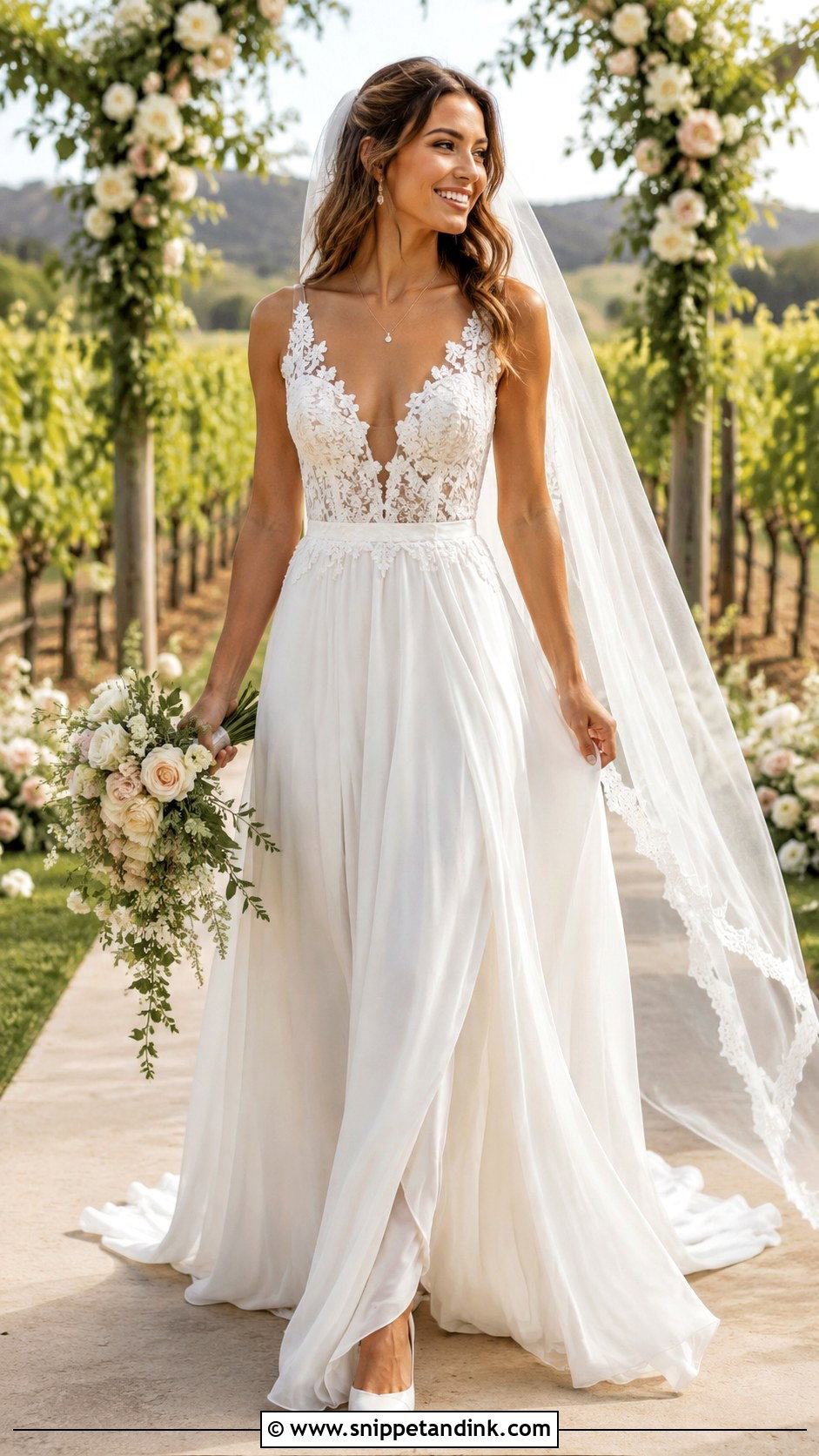 V Neck Lace Wedding Dress - Snippet and Ink - 20 Flowy Lace Wedding Dress Ideas