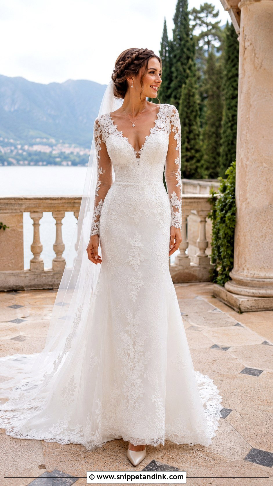 V Neck Lace Wedding Dress With Sleeves - Snippet and Ink - 20 Romantic Wedding Dress with Sleeves
