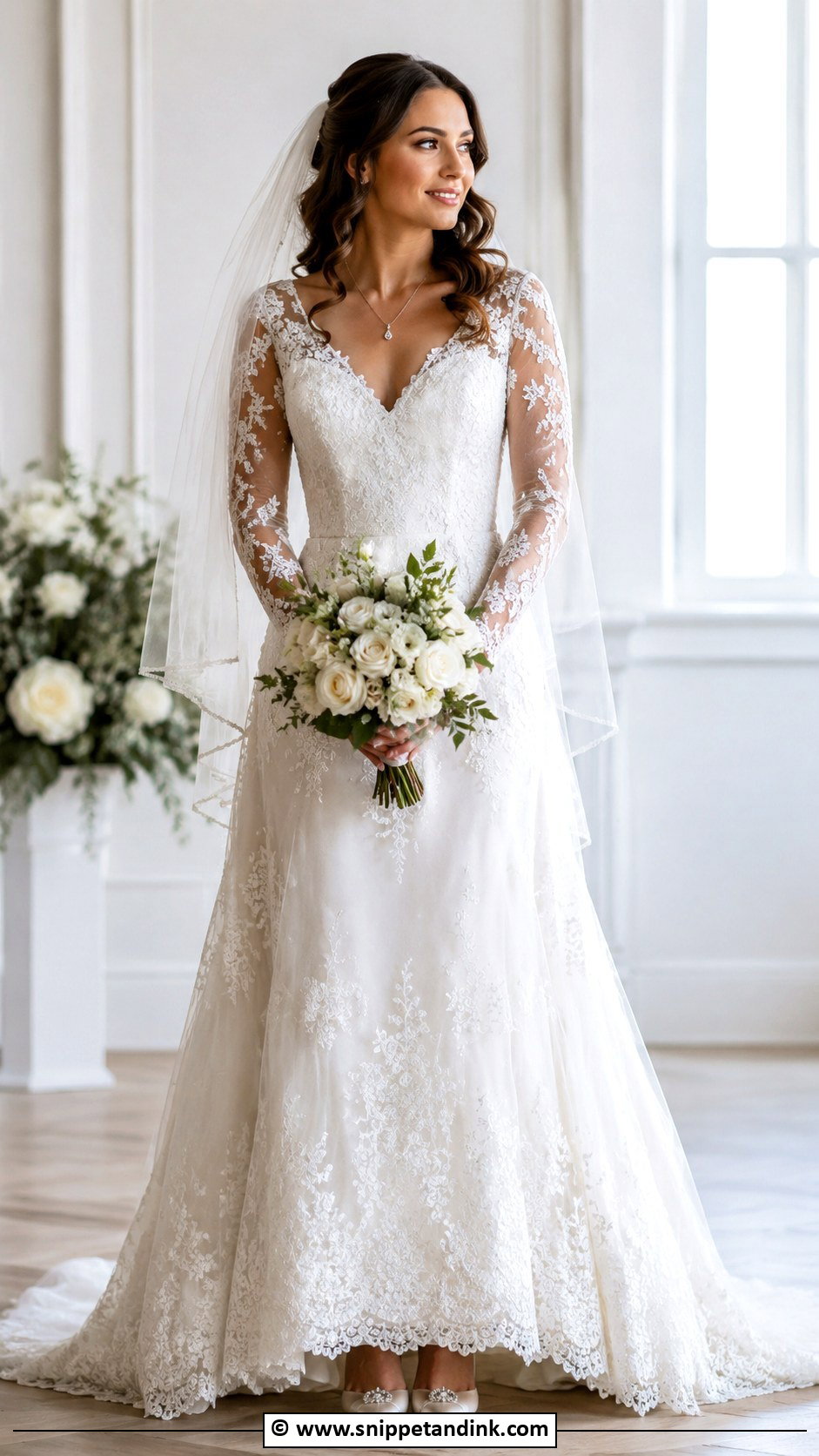 V Neck Lace Wedding Dress With Sleeves - Snippet and Ink - 30 Lace Wedding Dress with Sleeves