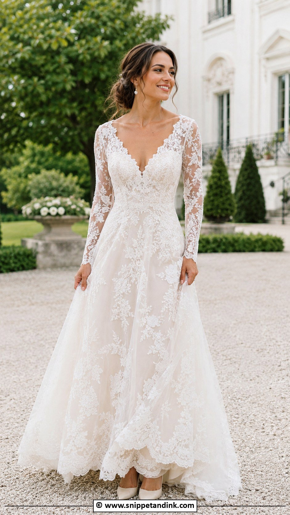 V Neck Lace Wedding Dress - Snippet and Ink - 30 V Neck Wedding Dress Ideas