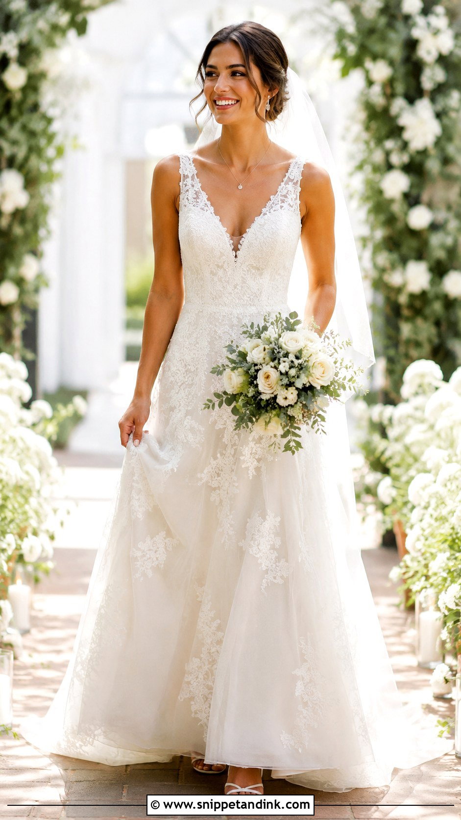 V Neck Lace Wedding Gown - Snippet and Ink - 20 Lace Gown Styles for Wedding