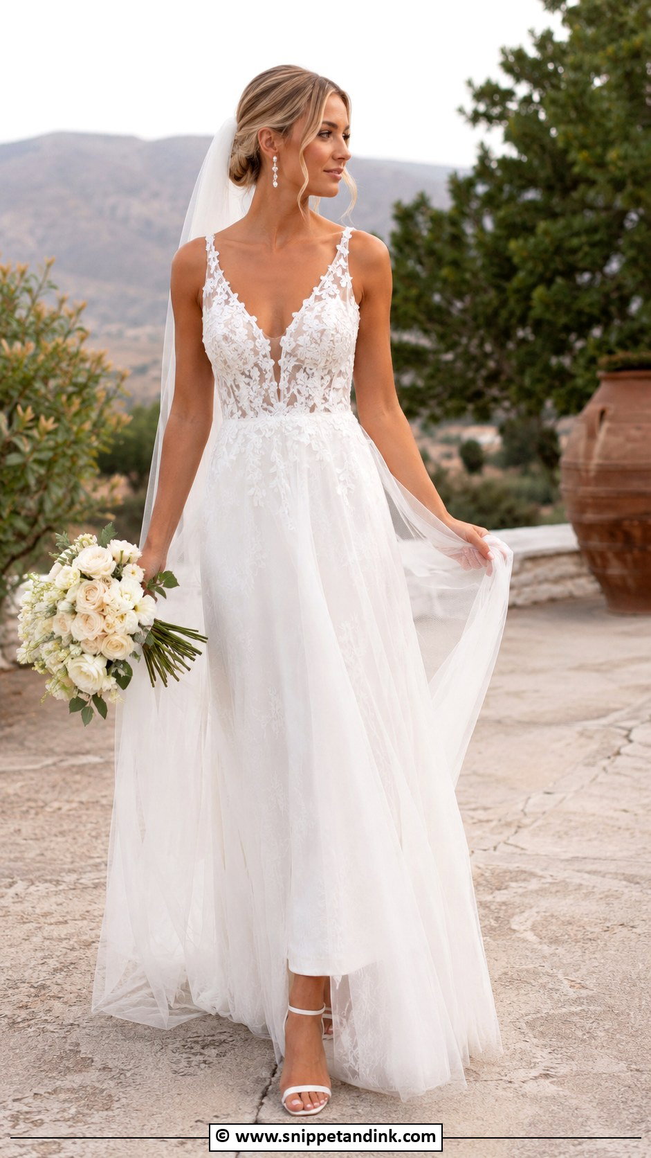 V Neck Lace Wedding Gown - Snippet and Ink - 25 Lace Wedding Gown Ideas