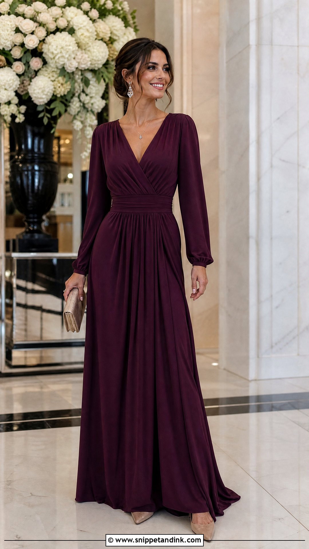V Neck Long Gown with Sleeves - Snippet and Ink - 20 Long Gown with Sleeves