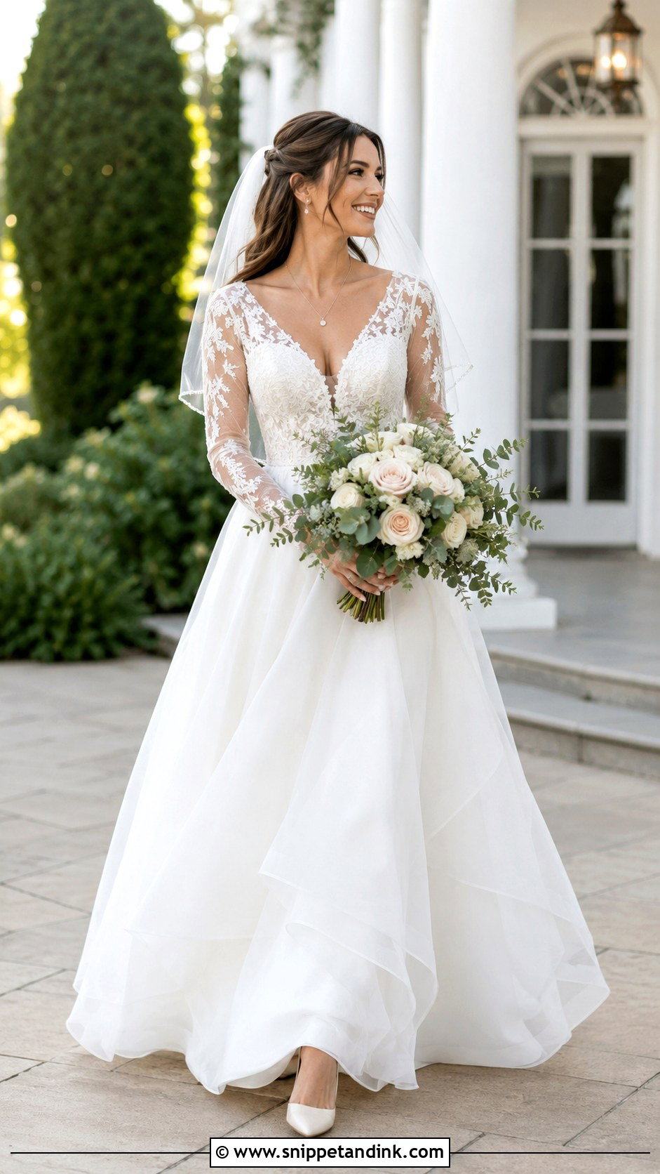V Neck Long Sleeve A Line Wedding Dress - Snippet and Ink - 20 Long Sleeve a Line Wedding Dress Ideas