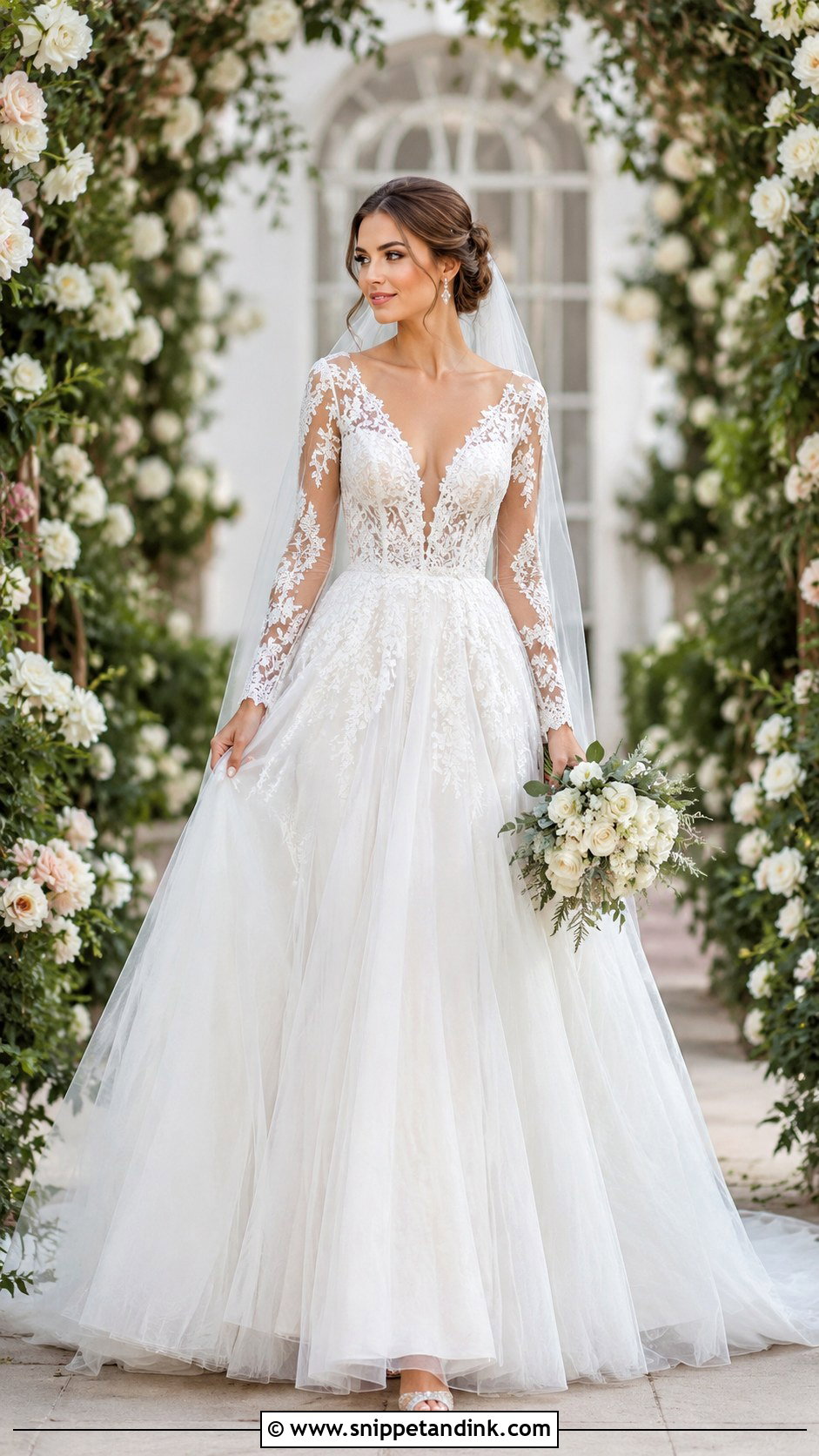 V Neck Long Sleeve Ball Gown Wedding Dress - Snippet and Ink - 25 Long Sleeve Ball Gown Wedding Dress Ideas