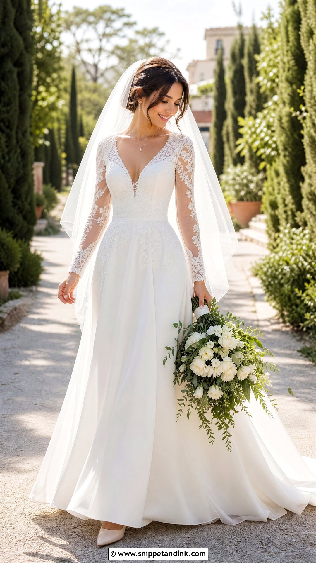 V Neck Long Sleeve Bridal Dress - Snippet and Ink - 20 Bridal Dress Long Sleeve Ideas