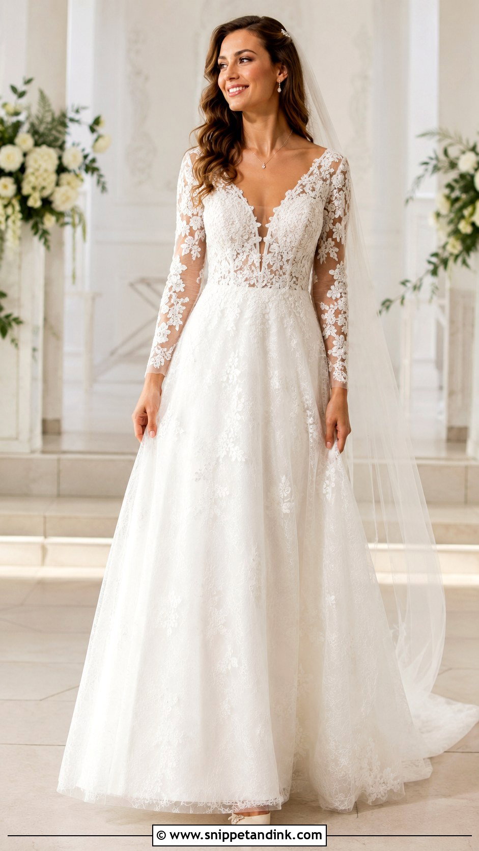 V Neck Long Sleeve Lace Wedding Dress - Snippet and Ink - 20 Long Sleeve Lace Wedding Dresses