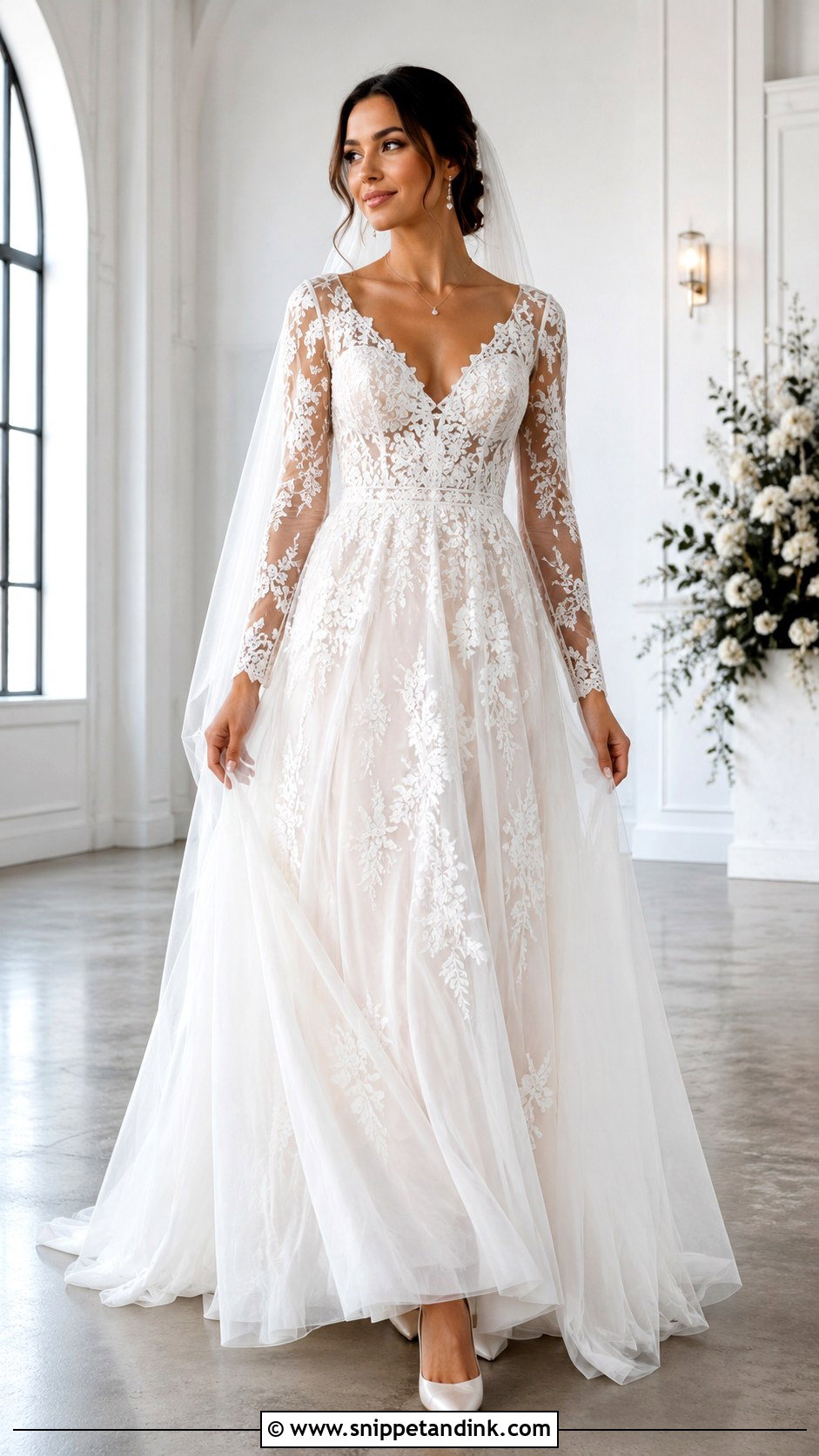 V Neck Long Sleeve Lace Wedding Dress - Snippet and Ink - 20 Long Sleeved Lace Wedding Dress Ideas