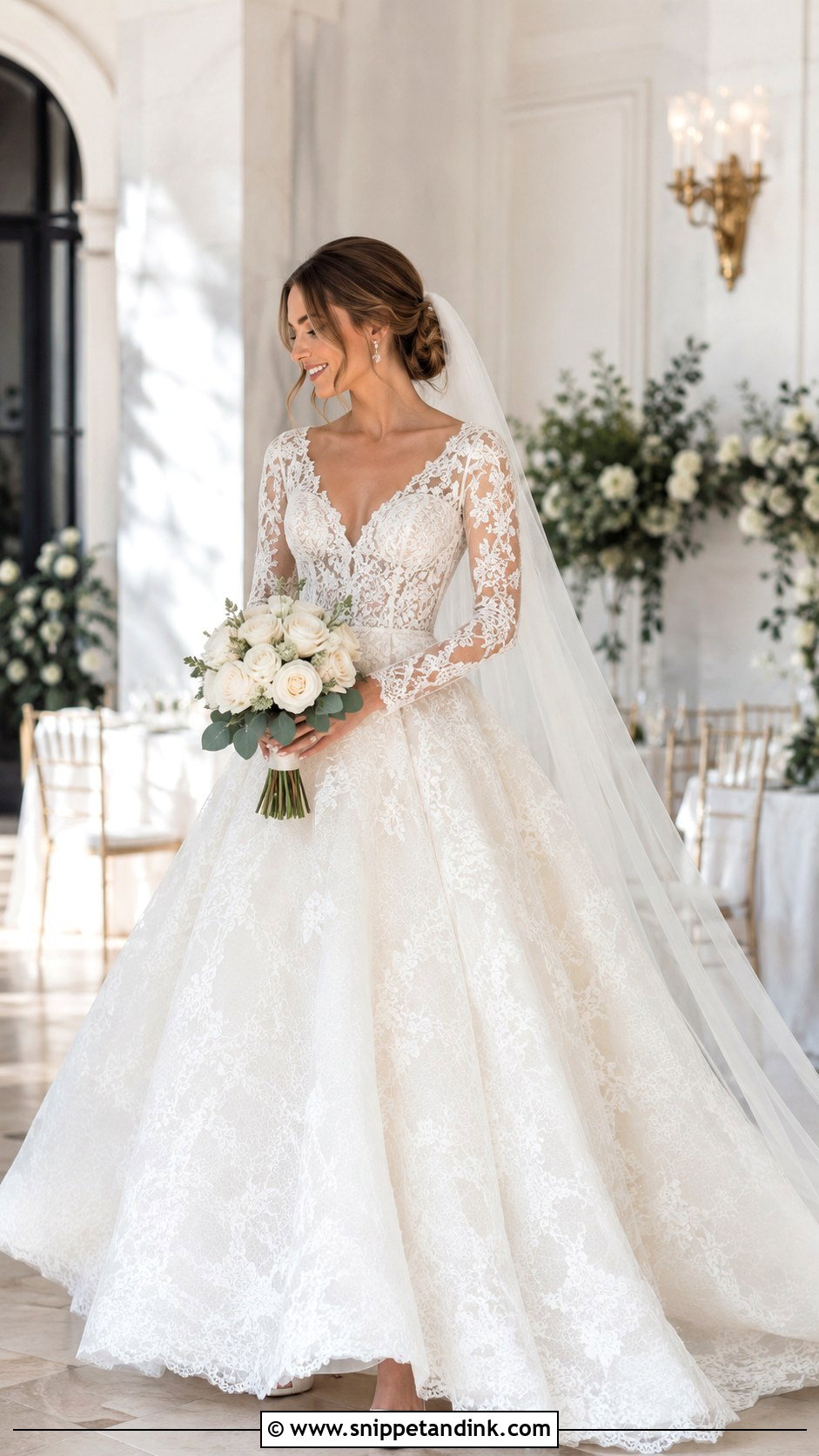 V Neck Long Sleeve Lace Wedding Dress Ballgown - Snippet and Ink - 20 Long Sleeve Lace Wedding Dress Ballgown Ideas