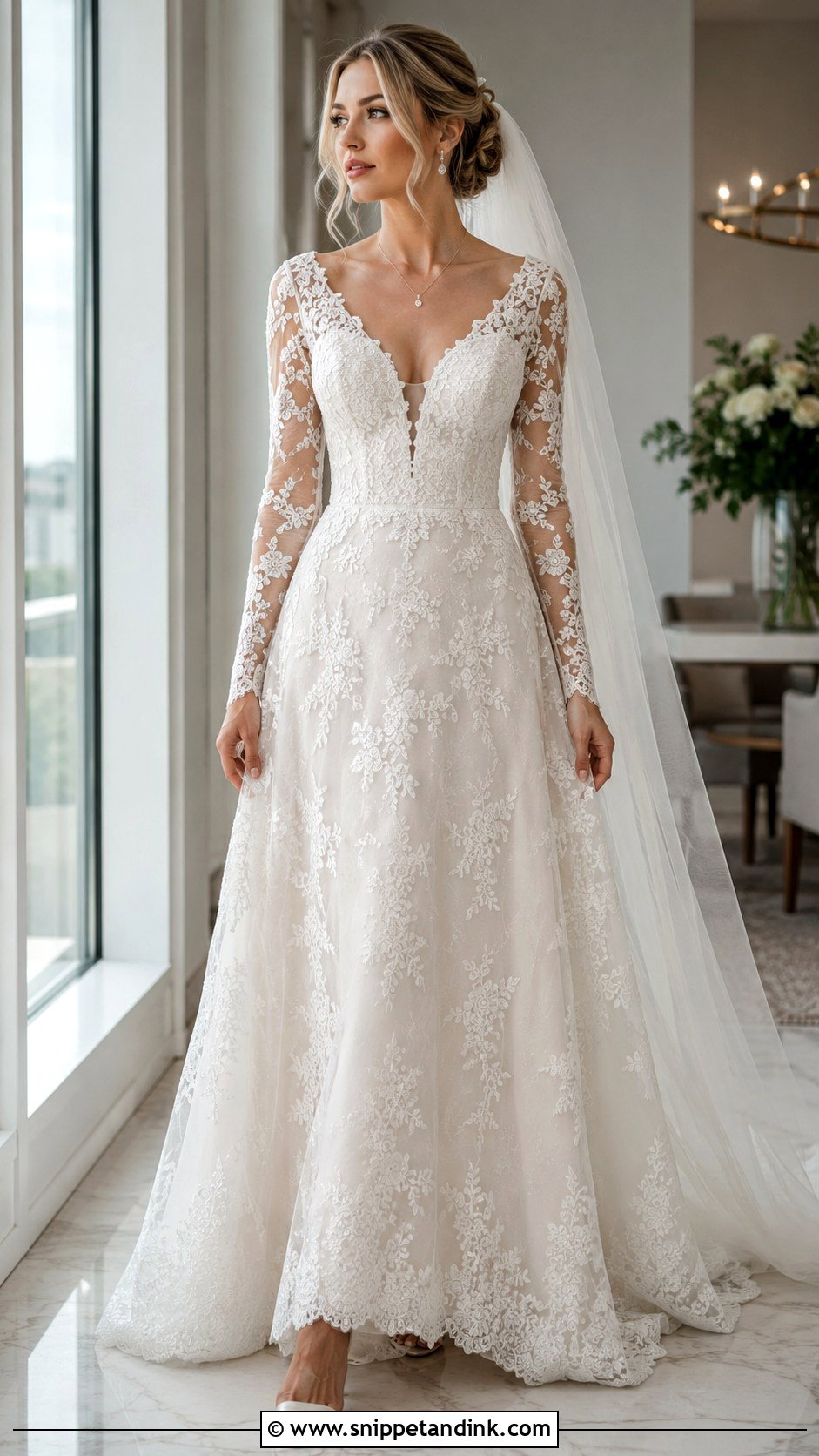 V Neck Long Sleeve Lace Wedding Dress - Snippet and Ink - 20 Dantel Wedding Dress Long Sleeve Ideas