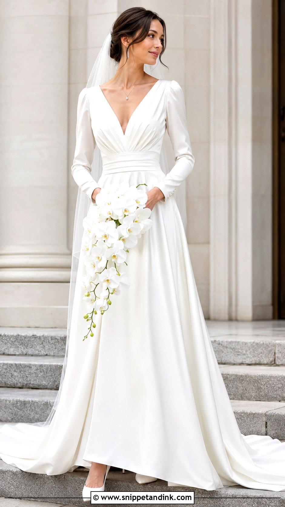 V Neck Long Sleeve Silk Wedding Dress - Snippet and Ink - 20 Long Sleeve Silk Wedding Dress Ideas