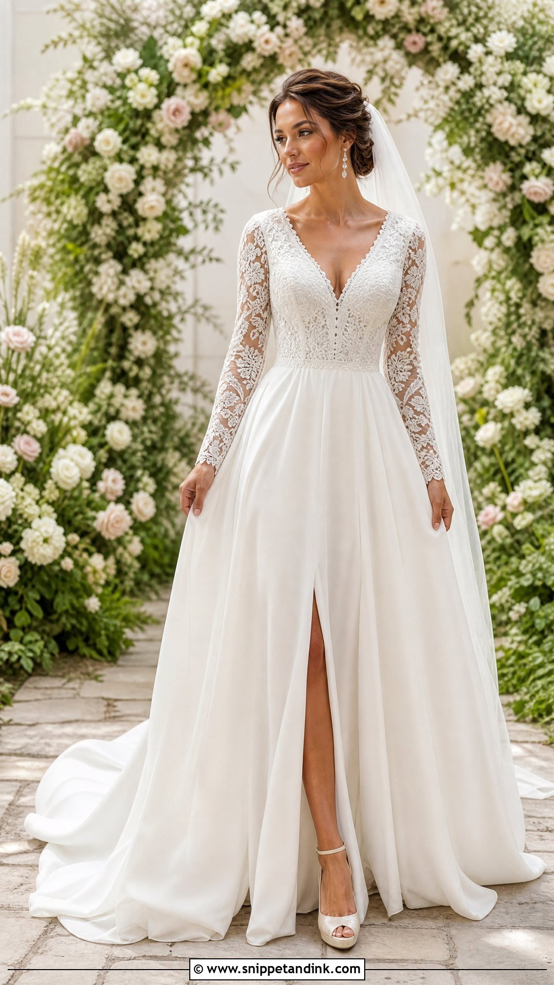 V Neck Long Sleeve Wedding Dress - Snippet and Ink - 25 Romantic Long Sleeve Wedding Dress Ideas