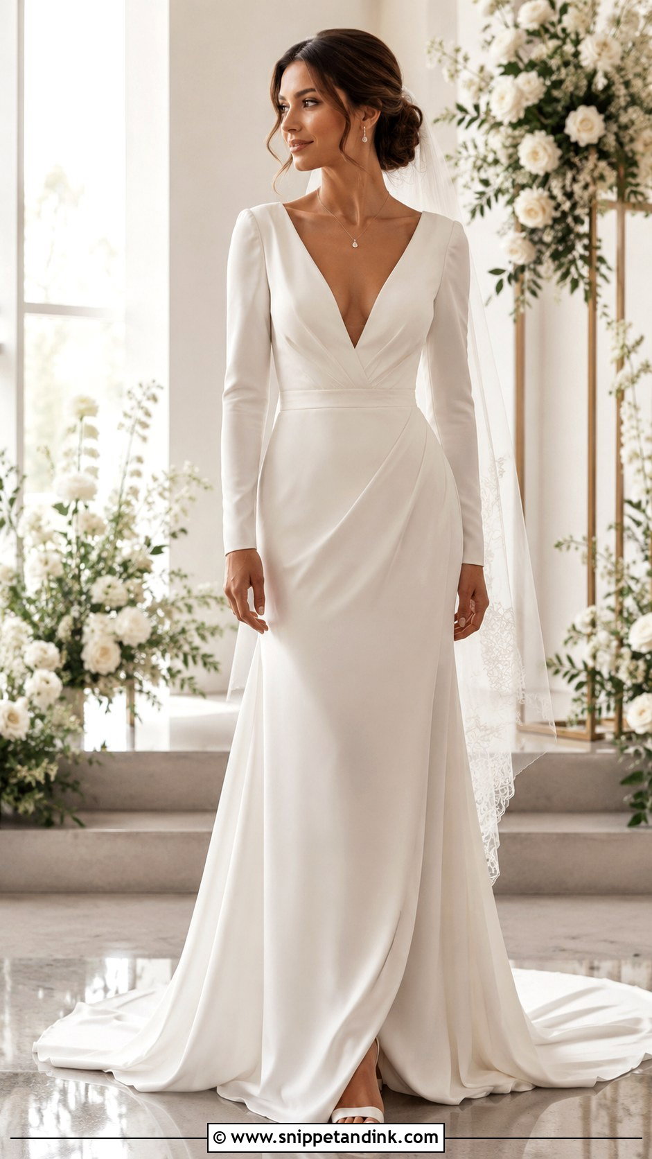 V Neck Long Sleeve Wedding Dress - Snippet and Ink - 25 Wedding Dresses with Long Sleeves