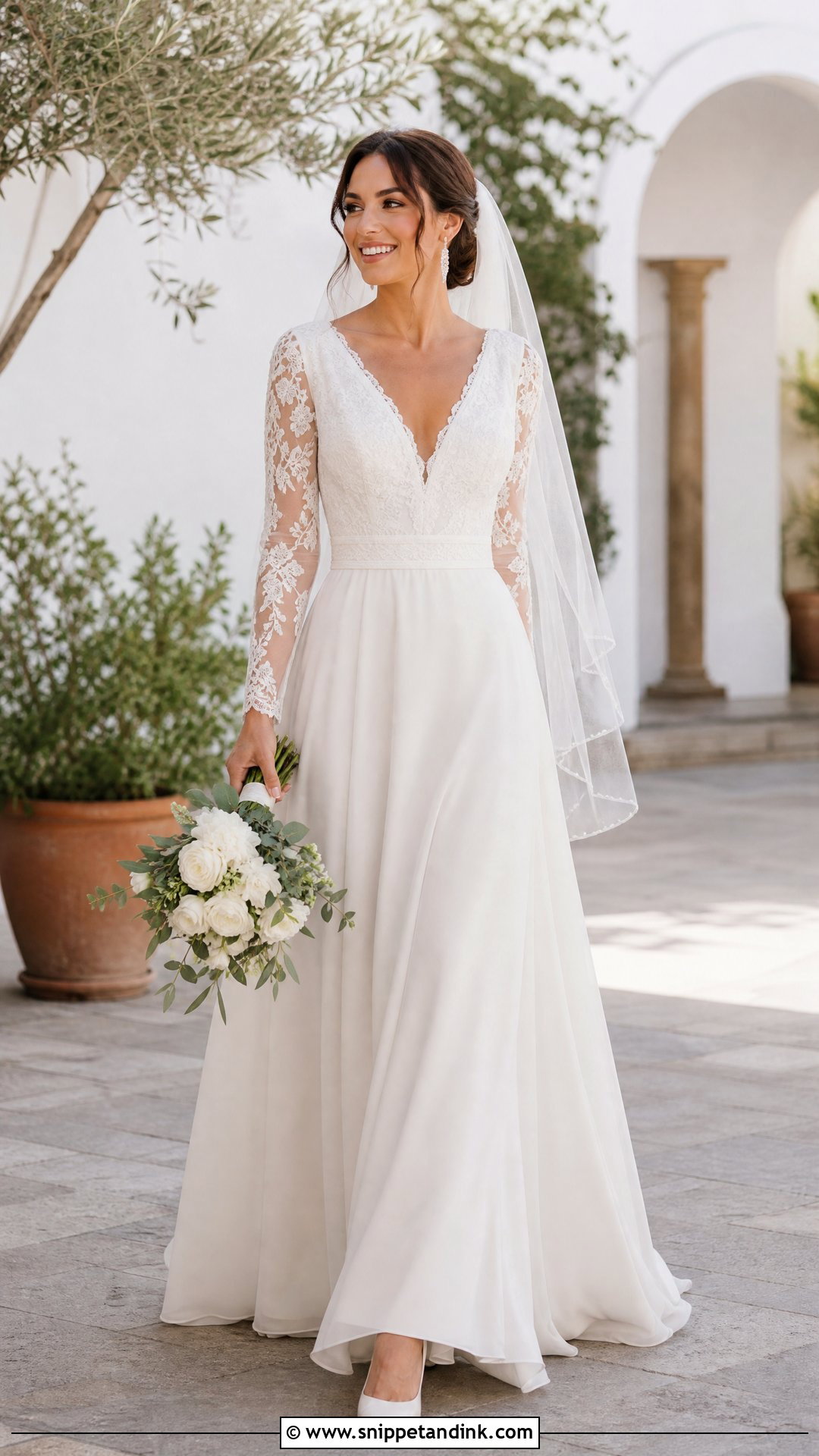 V Neck Long Sleeve Wedding Dress - Snippet and Ink - 20 Timeless Wedding Dress Long Sleeve Ideas