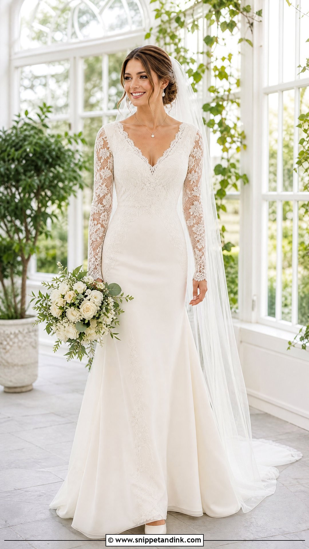 V Neck Long Sleeve Wedding Gown - Snippet and Ink - 20 Wedding Gown Long Sleeve Ideas