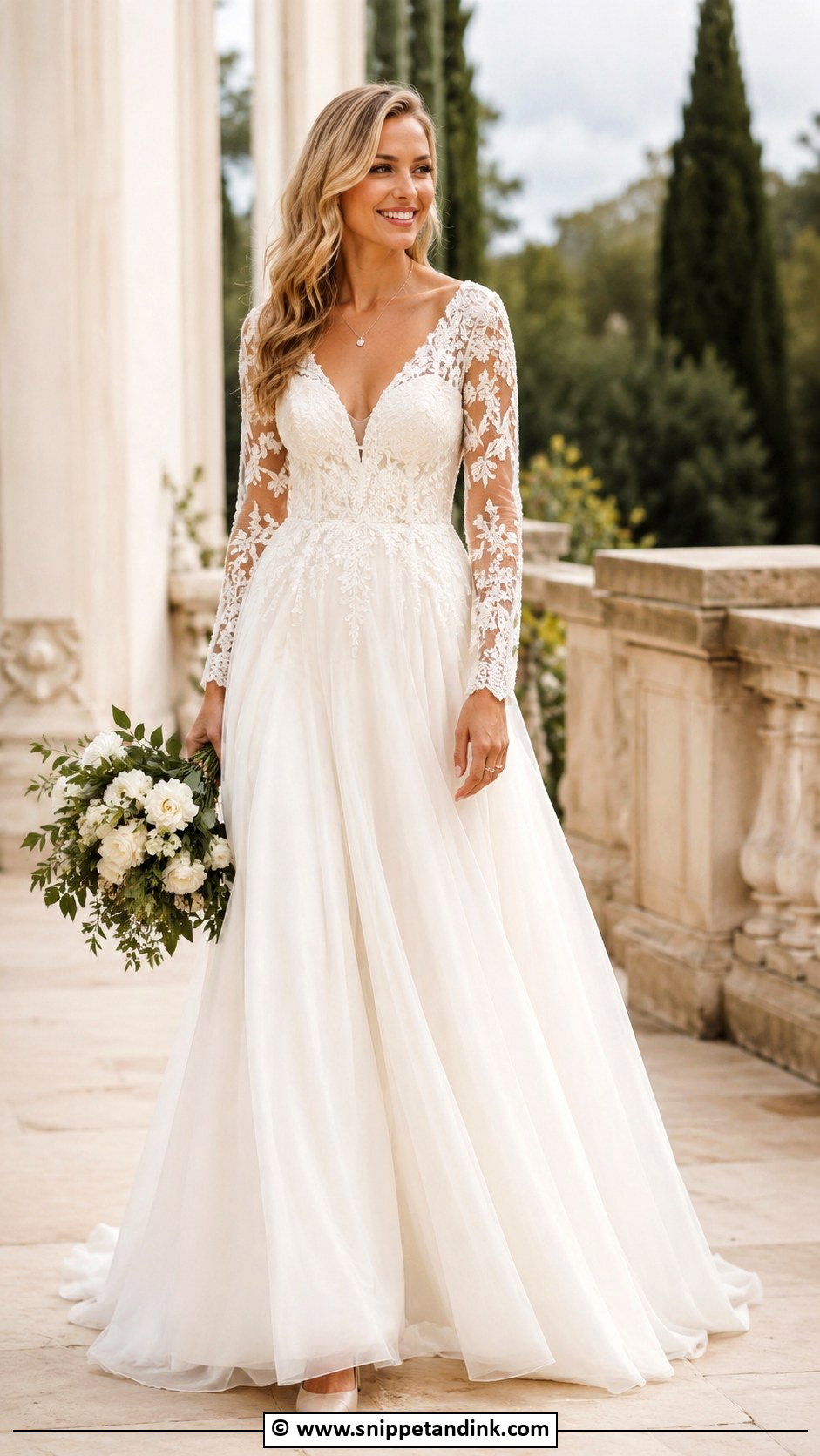 V Neck Long Sleeve Wedding Gown - Snippet and Ink - 30 Wedding Gowns with Sleeves
