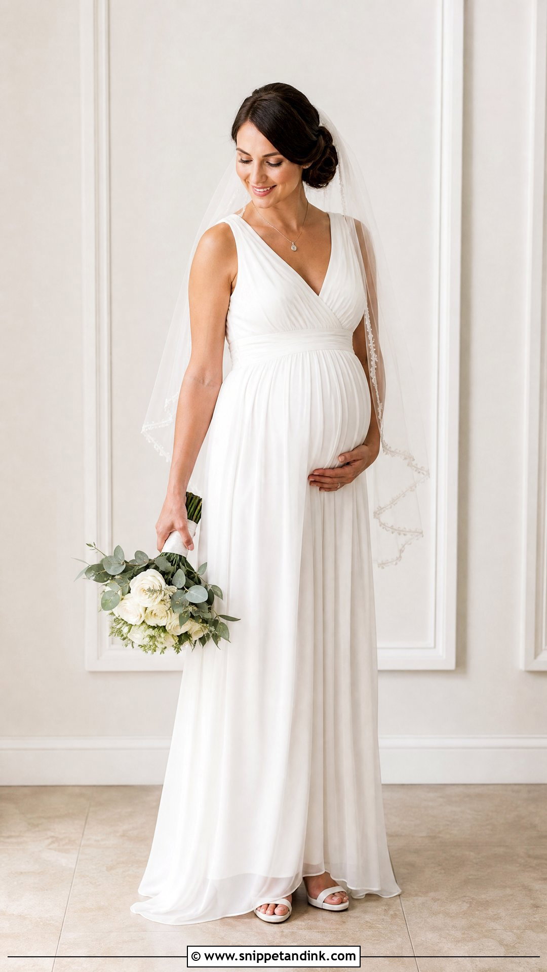 V Neck Maternity Bridal Gown - Snippet and Ink - 25 Maternity Bridal Gowns
