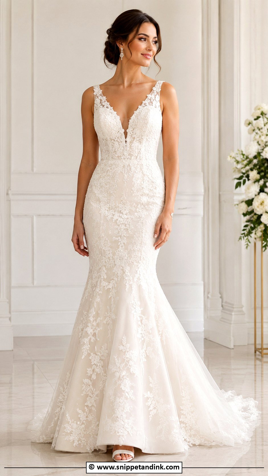 V Neck Mermaid Wedding Dress - Snippet and Ink - 35 Mermaid Wedding Dresses